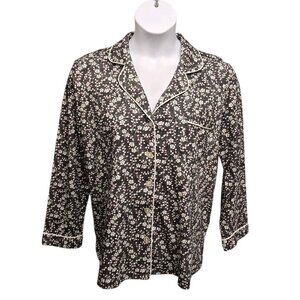 Charter Club Intimates Large Floral Print Long Sleeve Button Up Pajama Top